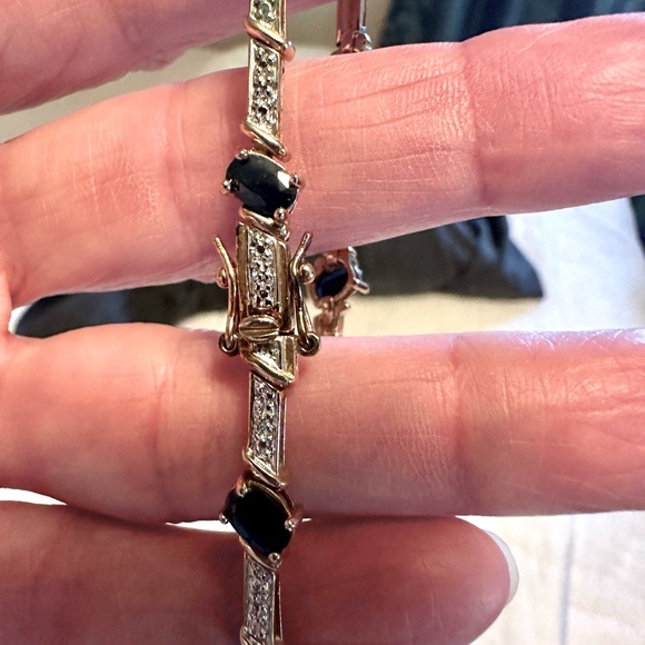 A Simulated Emerald, pave CZ gold plated 925 sterling silver bracelet - Picture 3 of 9